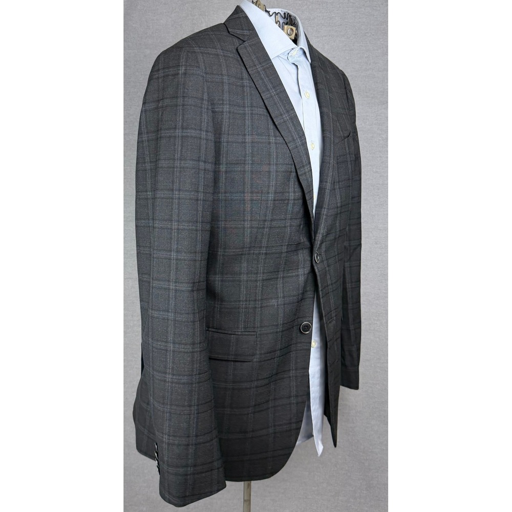John Varvatos USA Bleecker Grey Plaid Wool Sport Coat‎ Blazer Mens 42L Tailored